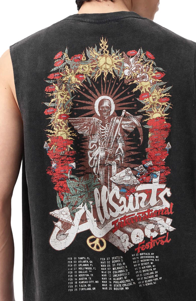 AllSaints Roque Sleeveless Graphic T-Shirt, Alternate, color, Washed Black