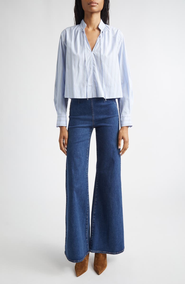 Veronica Beard Kaits Stripe Crop Cotton Top, Alternate, color, Ice Blue Multi