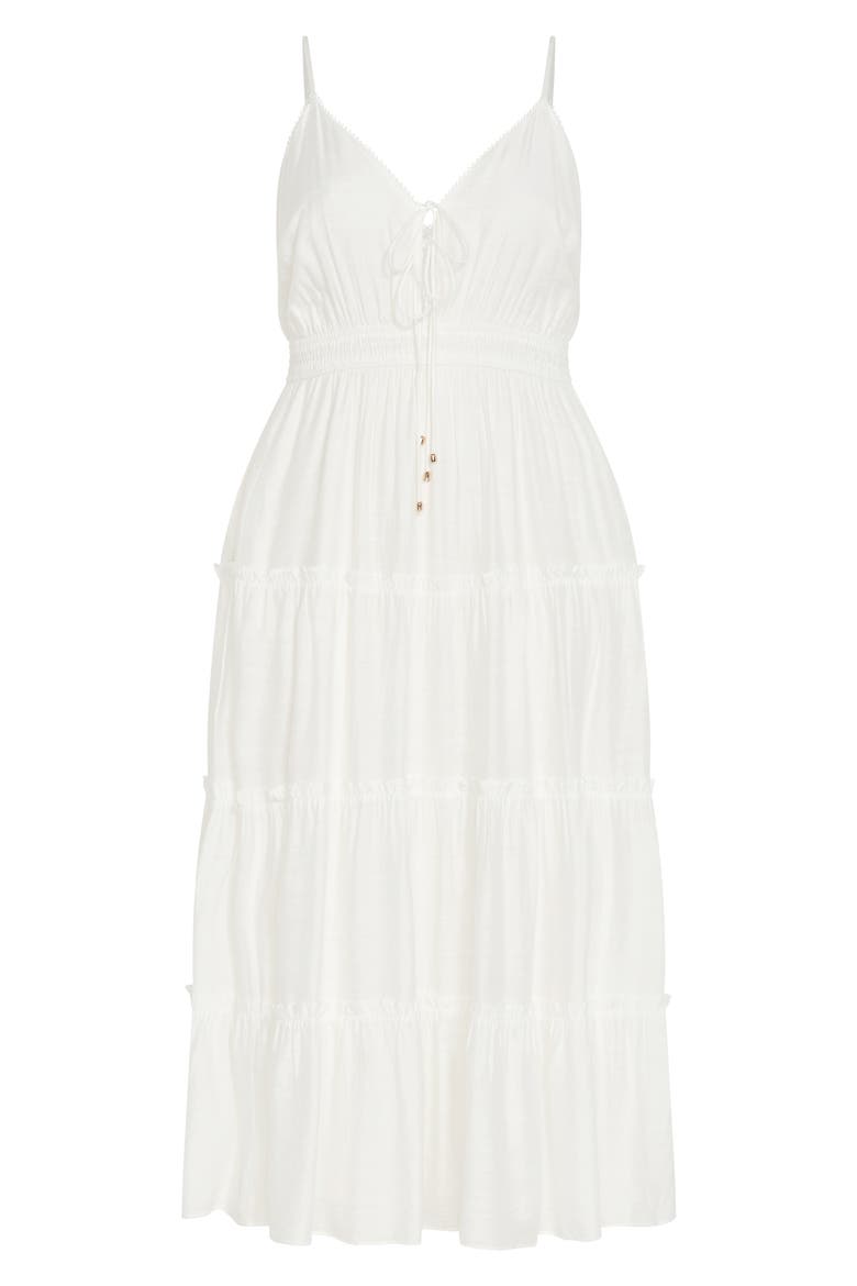 Aiza Tiered Tie Front Sleeveless Maxi Dress, Alternate, color, IVORY
