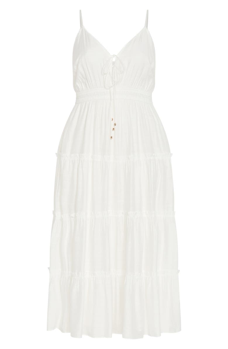 City Chic Aiza Tiered Tie Front Sleeveless Maxi Dress, Alternate, color, Ivory