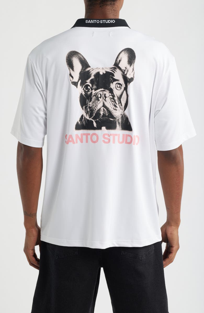 SANTO STUDIO Thugs Need Hugs Oversize Polo, Alternate, color, White/ Pink