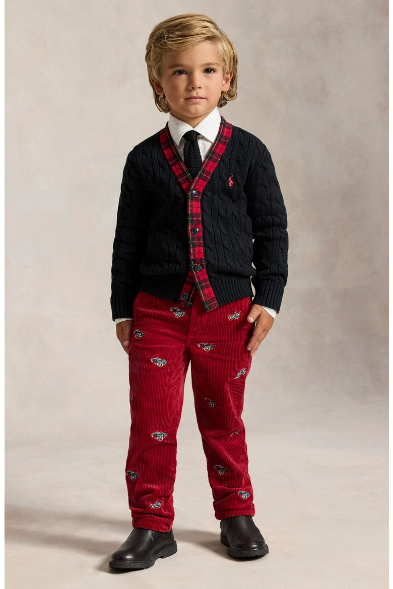 Kids' Cable Knit Cotton Cardigan, Alternate, color, POLO BLACK MULTI