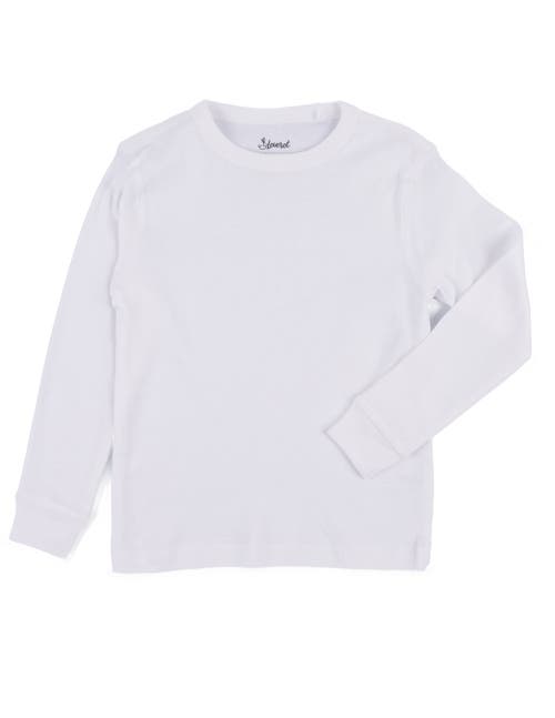 Leveret Kids Long Sleeve T-shirt, 100% Cotton, Solid Colors In White