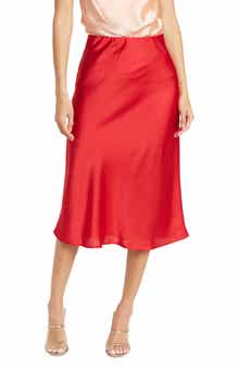 Renee C Solid Satin Midi Skirt