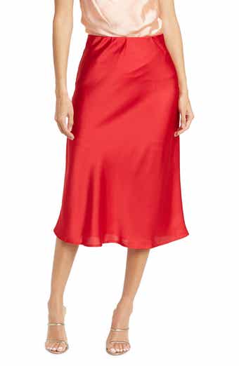 Renee C Solid Satin Midi Skirt