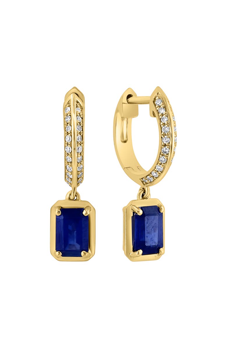 EFFY 14K Yellow Gold, Diamond & Sapphire Hoop Earrings, Main, color, 