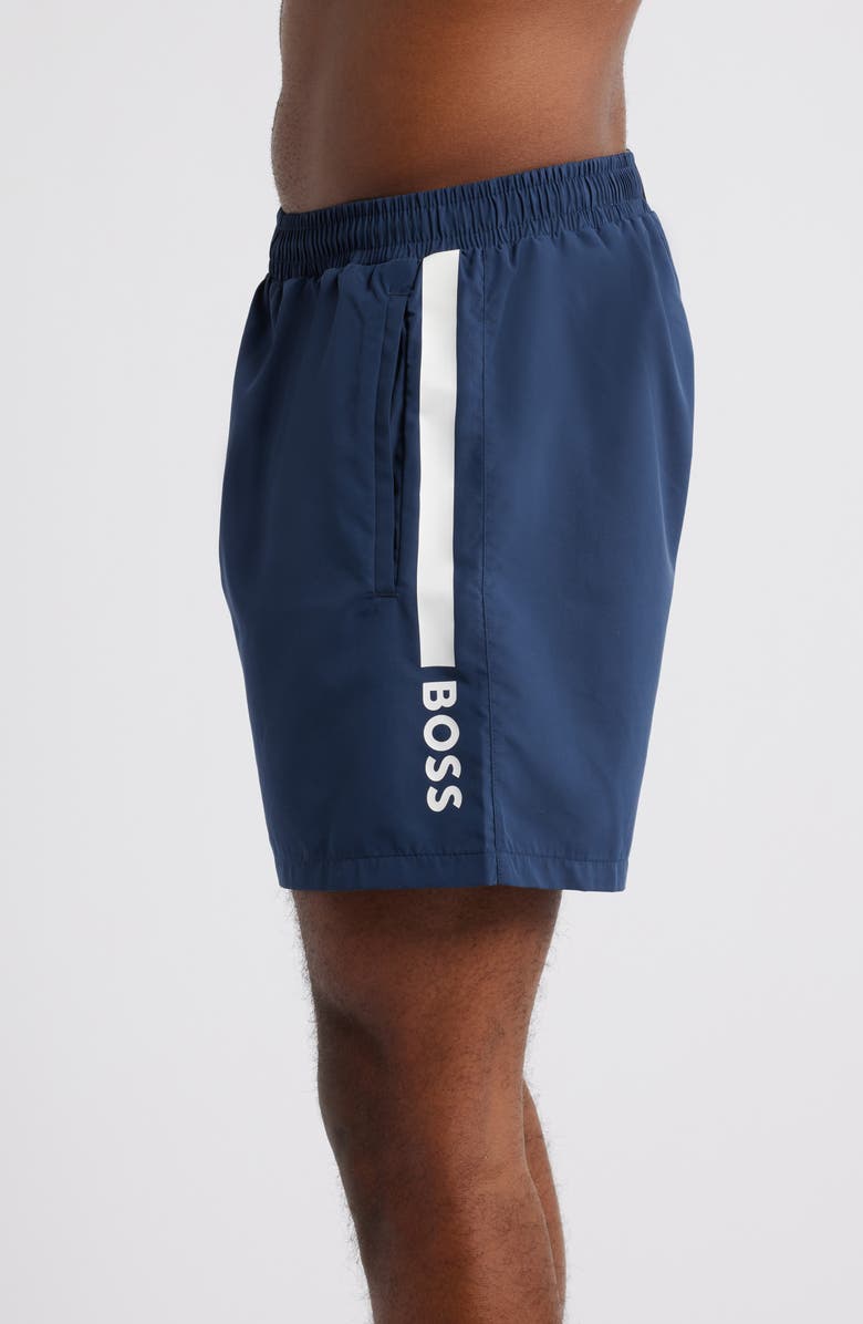 BOSS Dolphin Nos Logo Swim Trunks, Alternate, color, Navy