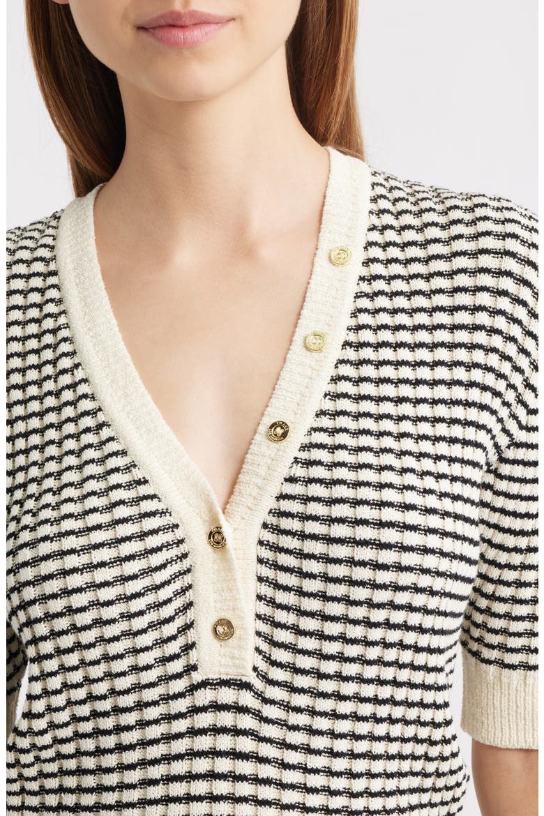 The Stripe V-Neck Short Sleeve Sweater, Alternate, color, CREAM MULTI