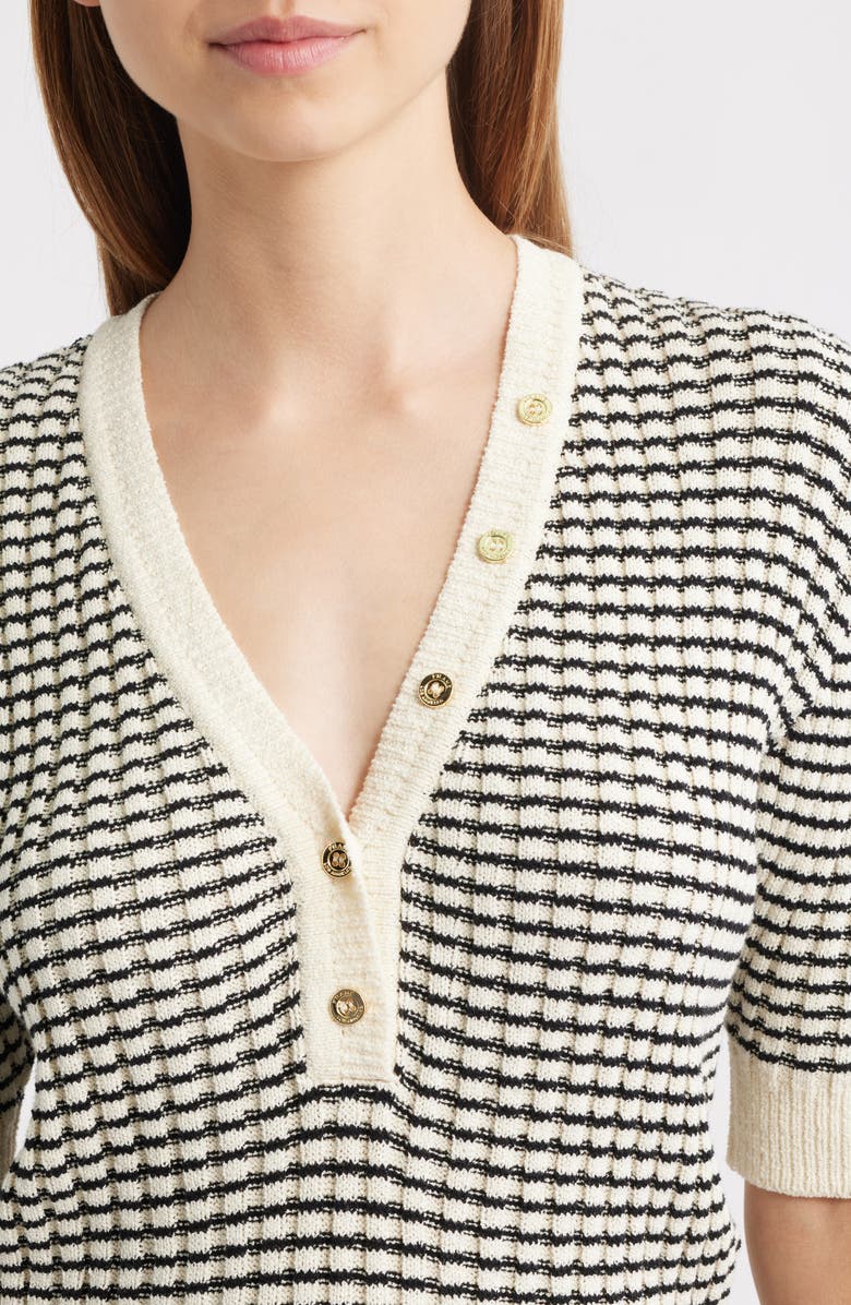 FRAME The Stripe V-Neck Short Sleeve Sweater, Alternate, color, Cream Multi