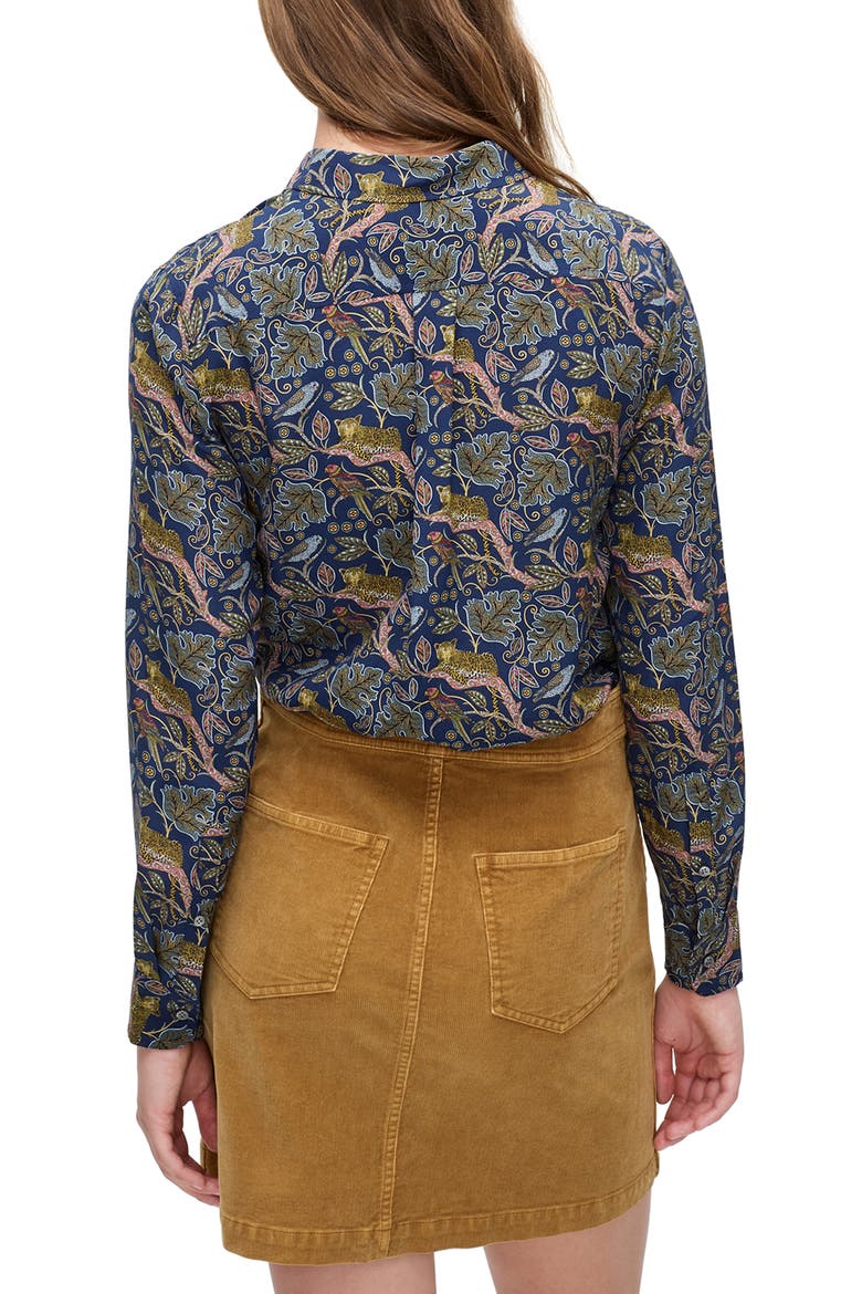 Botanical Cheetah Print Button-Up Silk Shirt, Alternate, color, NAVY LEOPARD