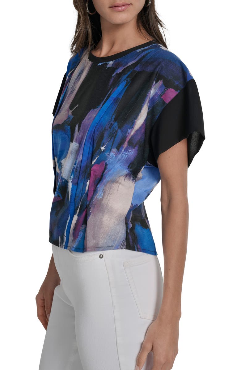 DKNY Chiffon Sleeve Knit Top, Alternate, color, Blue Brush