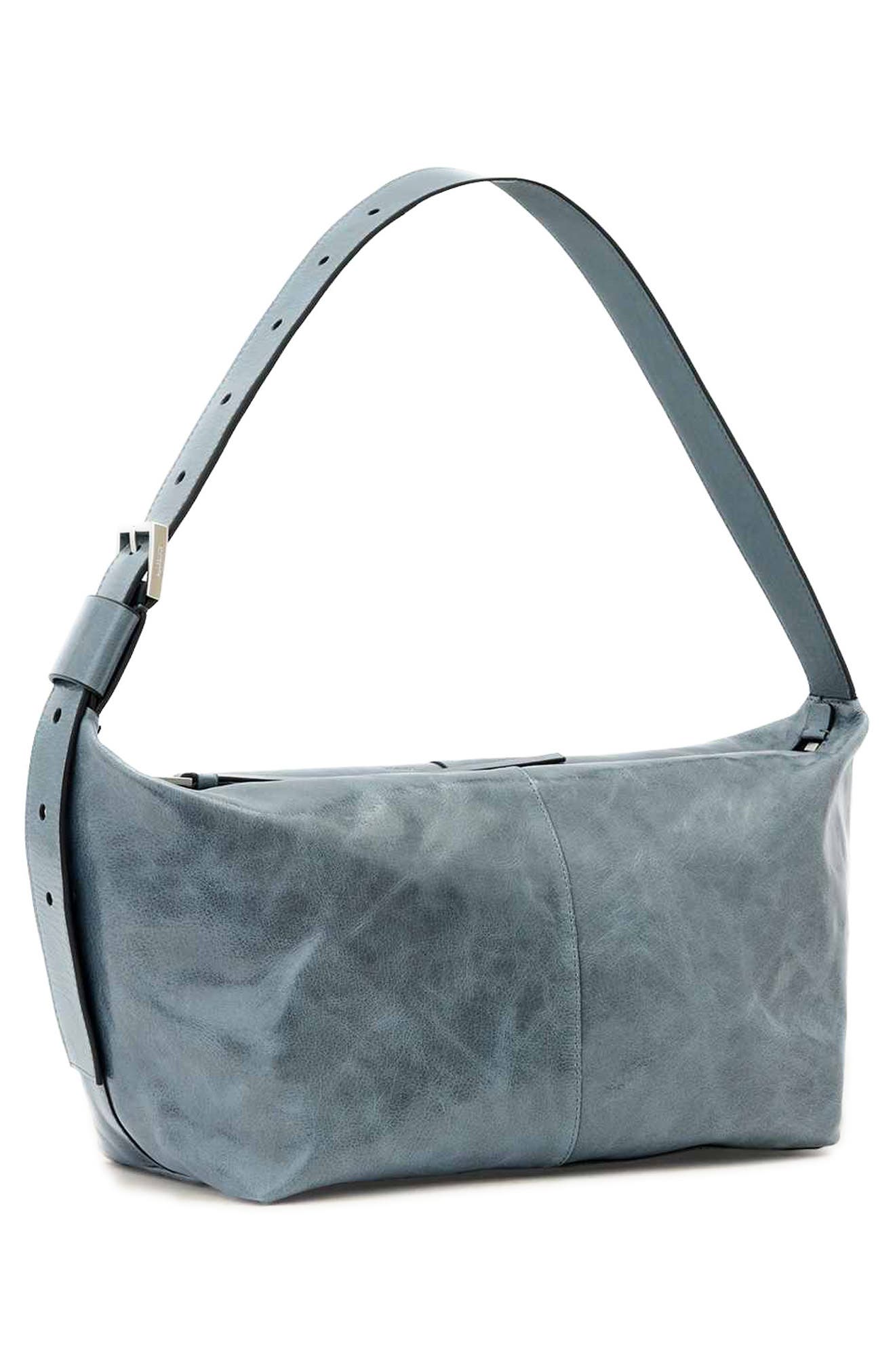 AllSaints Jean Ray Leather Shoulder Bag, Alternate, color, Cement Blue