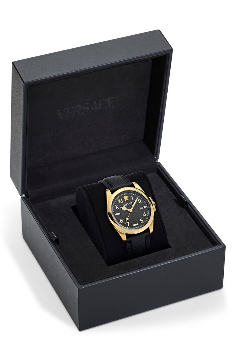 Versace Anteo Leather Strap Watch, 41mm, Alternate, color, 