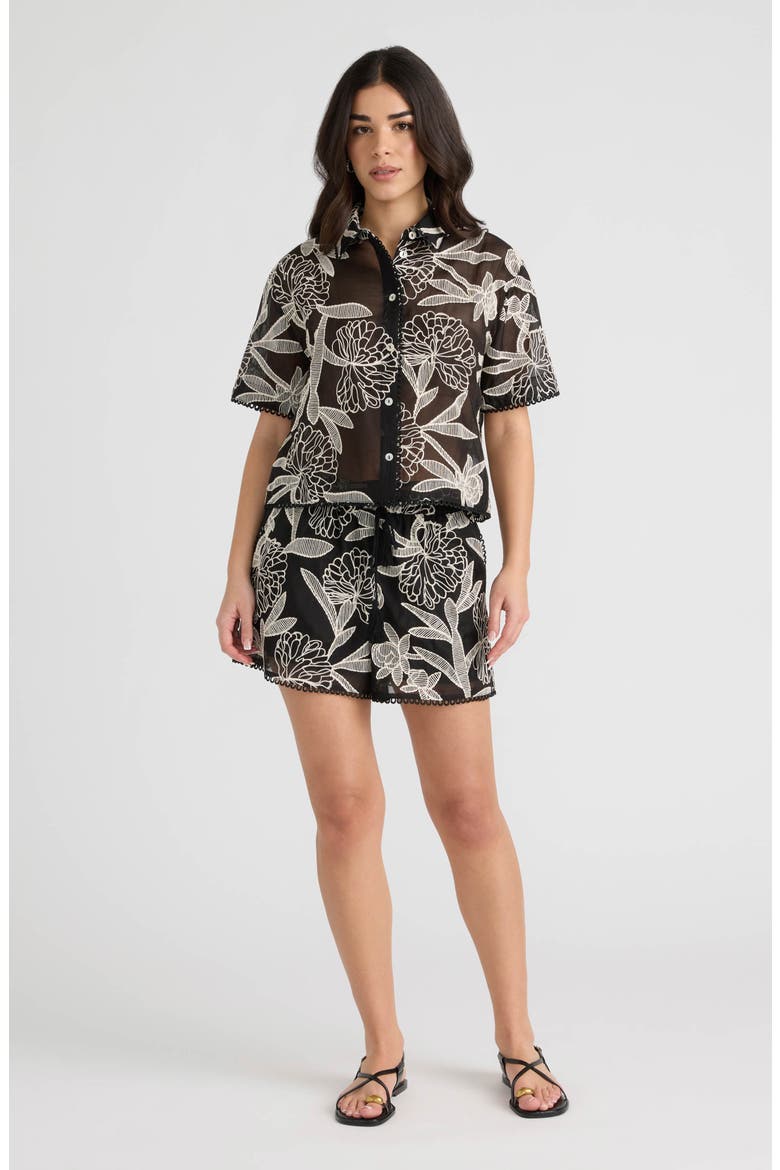 Embroidered Georgette Shorts, Alternate, color, BLACK/ CREAM