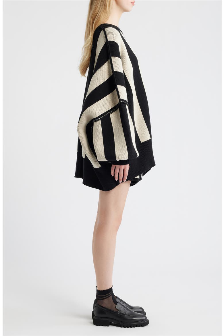 Start A Revolution Stripe Sweater & Shorts, Alternate, color, BLACK/ IVORY STRIPES