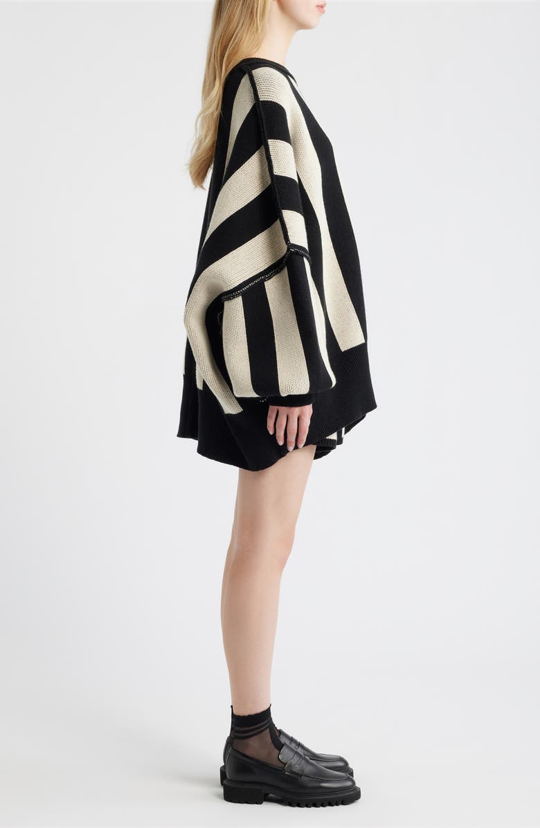 Dressed in Lala Start A Revolution Stripe Sweater & Shorts, Alternate, color, Black/ Ivory Stripes