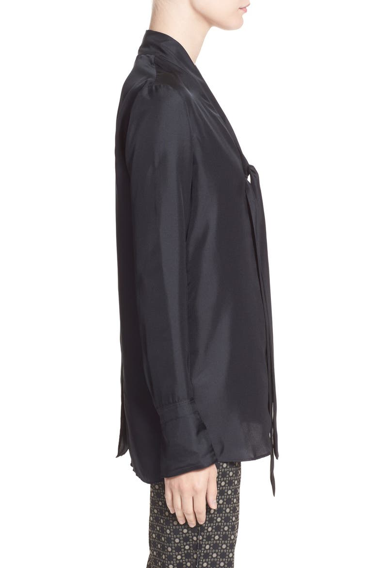 'Florence' Tie Neck Silk Shirt, Alternate, color, BLACK