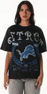 THE WILD COLLECTIVE Women's The Wild Collective  Black Detroit Lions Oversized Laurel Graphic Dolman T-Shirt