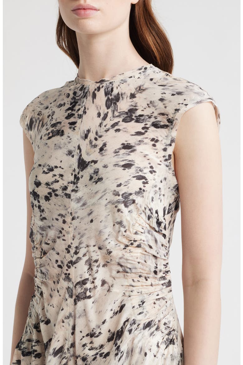 Noor Abstract Print Ruched Dress, Alternate, color, CANTER ECRU WHITE