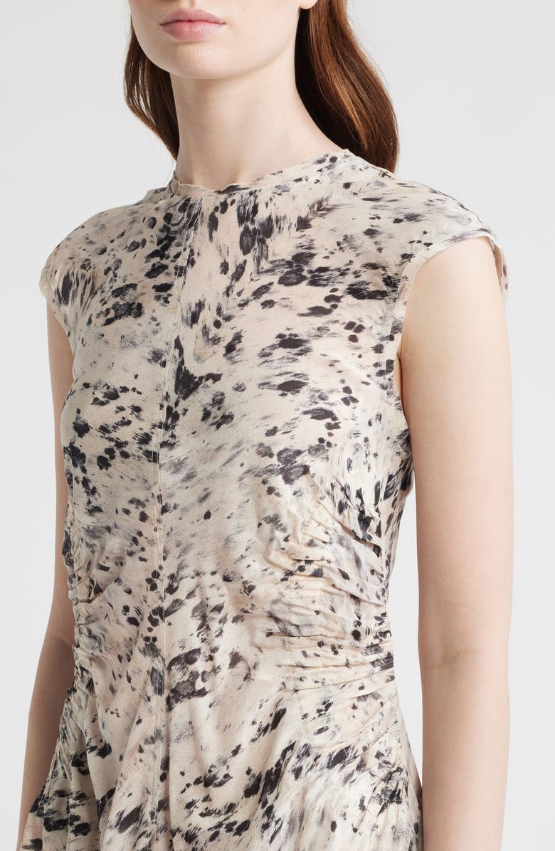 AllSaints Noor Abstract Print Ruched Dress, Alternate, color, Canter Ecru White