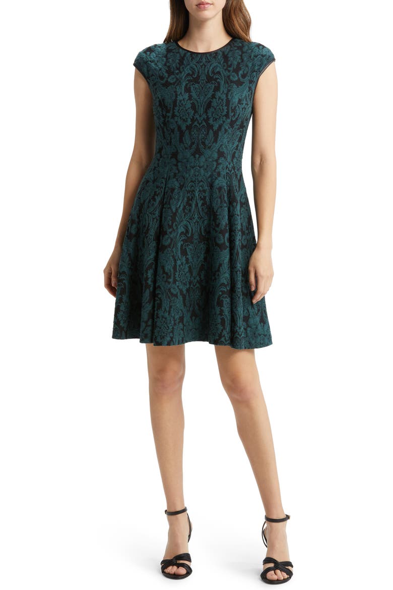 Jacquard Fit & Flare Dress, Main, color, HUNTER