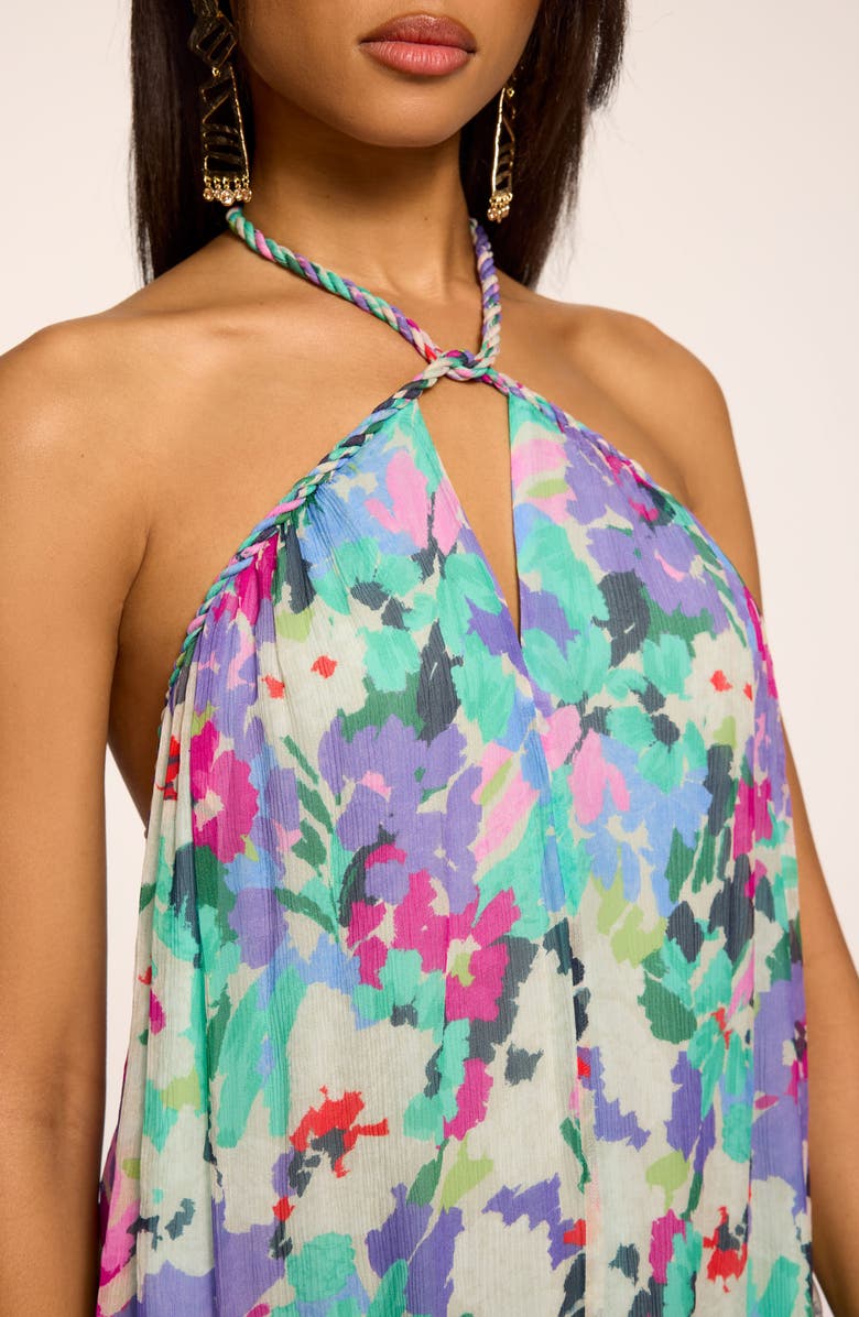 Ramy Brook Harley Floral Print Silk Halter Dress, Alternate, color, Capri Garden