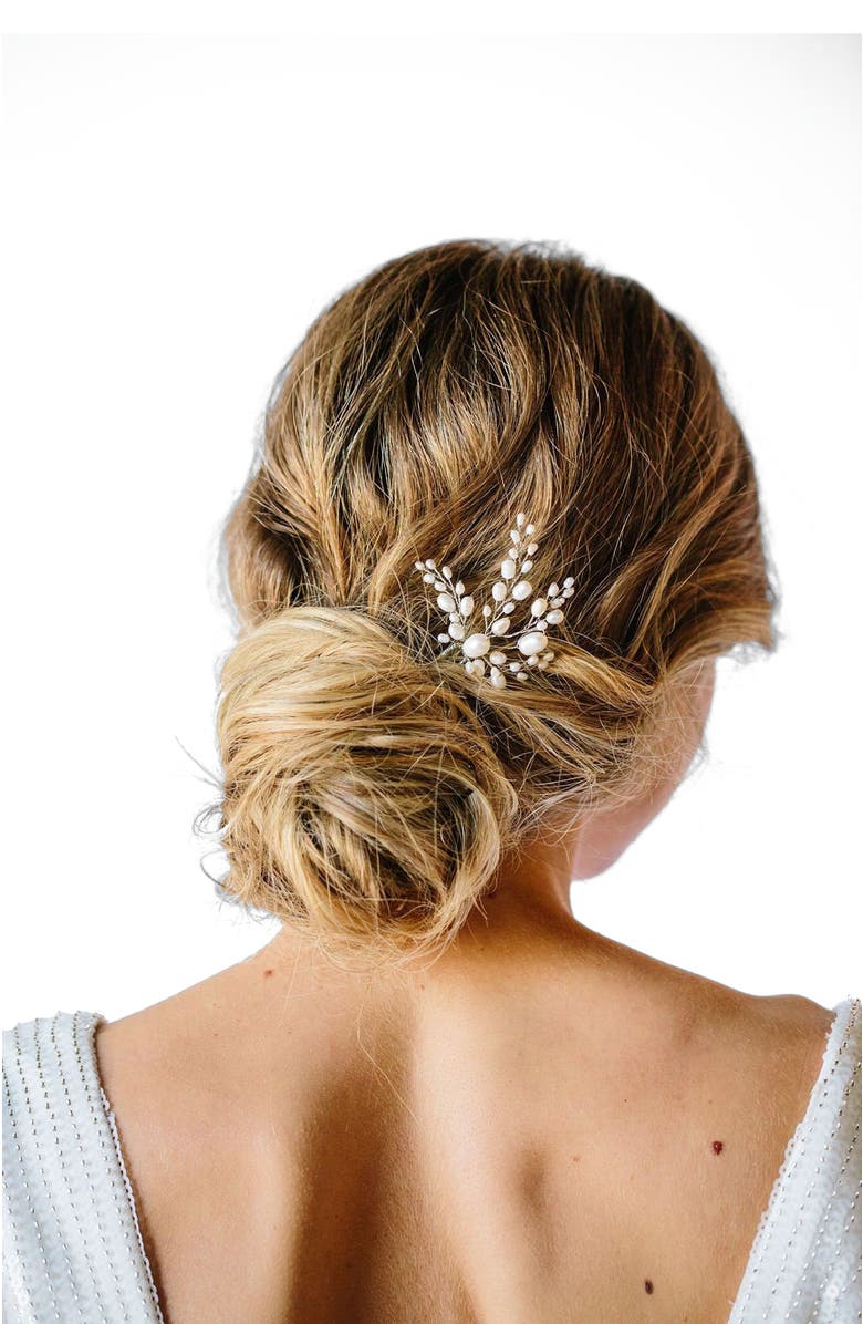 Untamed Petals Poetry Freshwater Pearl Hair Pin, Alternate, color, Silver