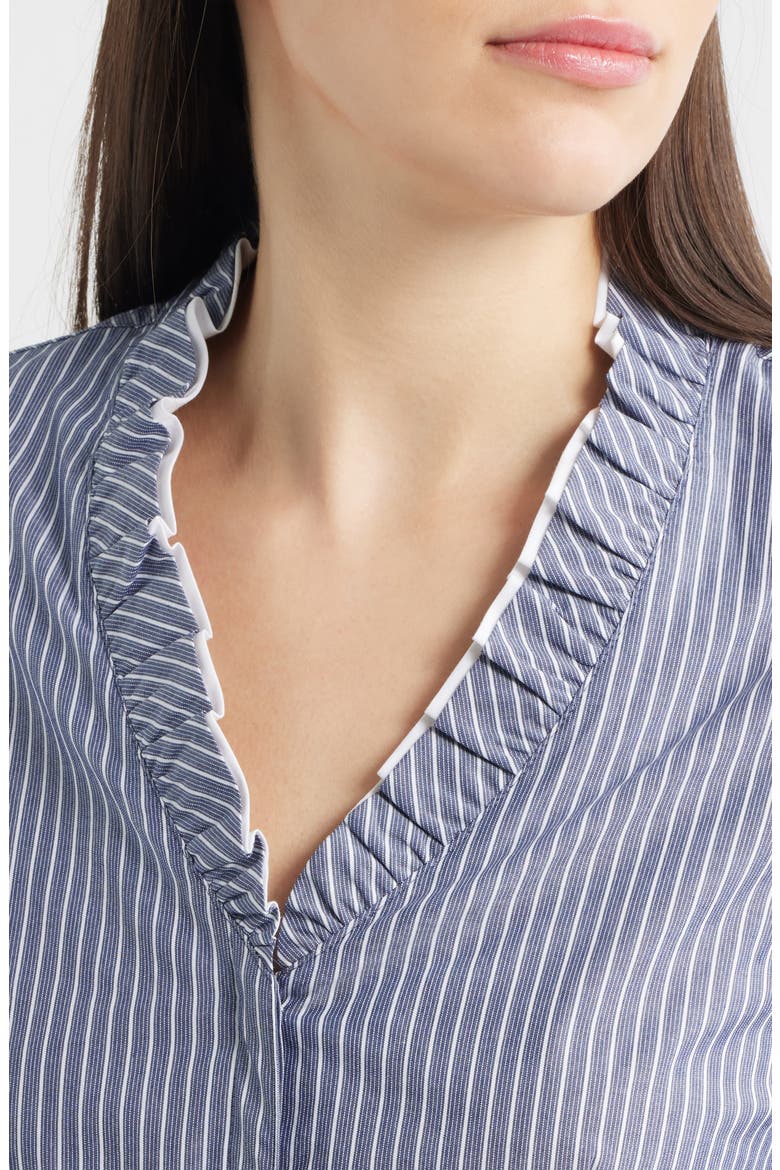 Ruffle Detail Stripe Cotton Button-Up Shirt, Alternate, color, DISTANT MNTN MULTI