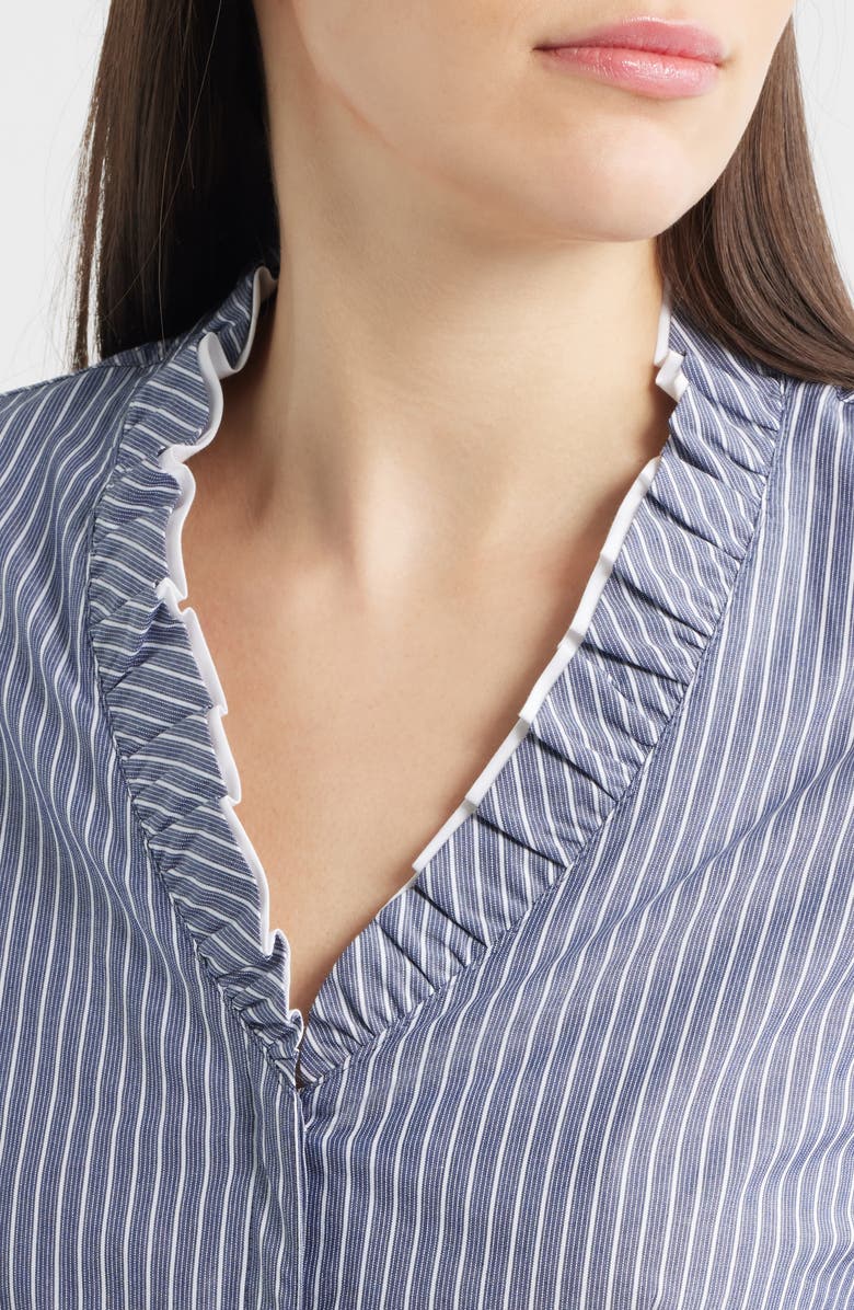 Anne Klein Ruffle Detail Stripe Cotton Button-Up Shirt, Alternate, color, Distant Mntn Multi
