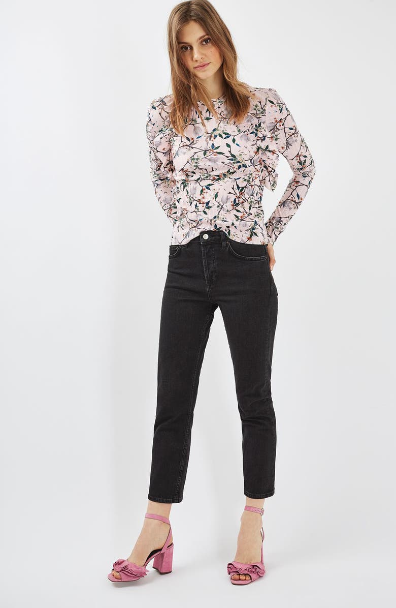 Topshop Print Ruffle Plissé Top, Alternate, color, 