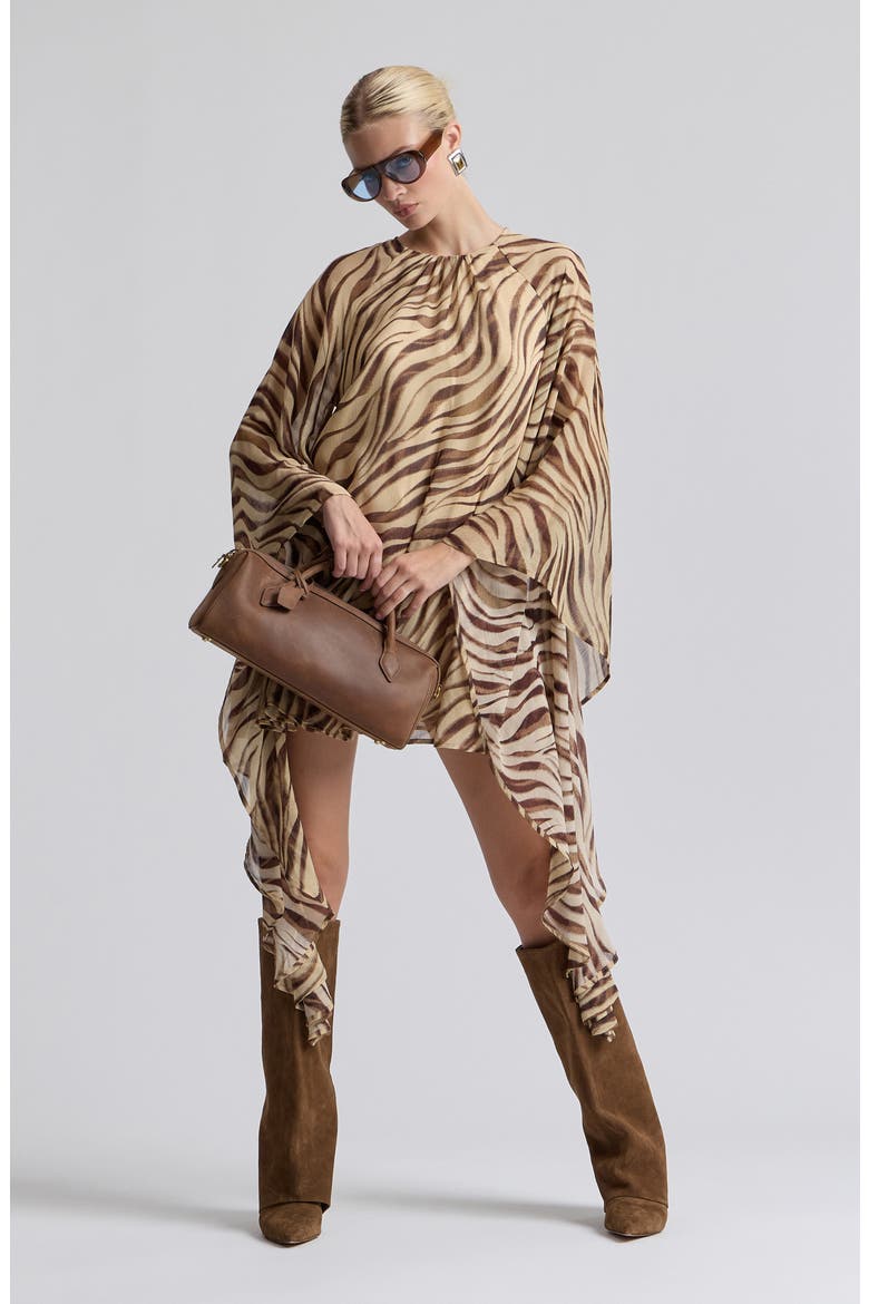 Ruffle Long Sleeve Minidress, Alternate, color, AUTUMN ZEBRA