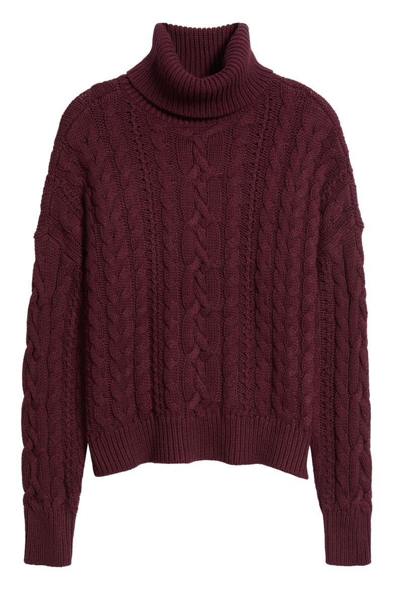 Combed Cable Knit Long Sleeve Turtleneck Sweater, Main, color, RED