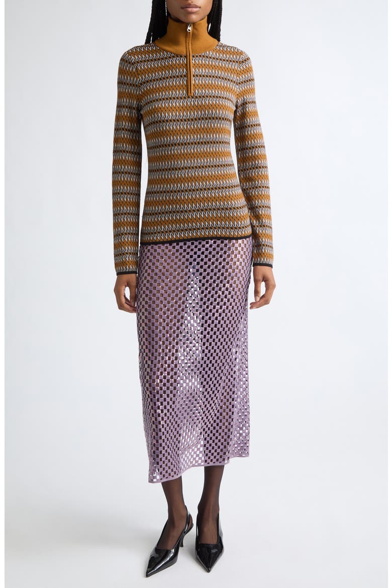 Kim Merino Wool Jacquard Half Zip Sweater, Alternate, color, COGNAC