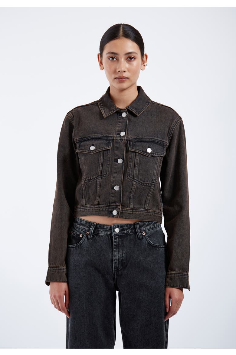 Becky Denim Jacket, Alternate, color, Jet Brown
