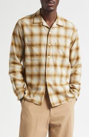 BEAMS Open Collar Ombré Check Brushed Flannel Button-Up Shirt