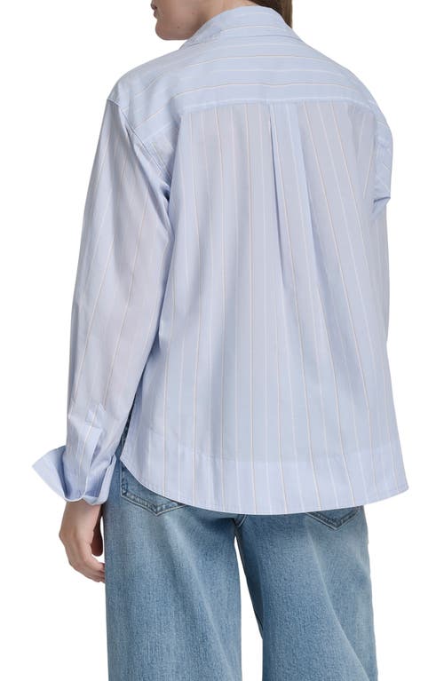 Dkny Jeans Oversize Long Sleeve Crop Button-up Shirt In Blue