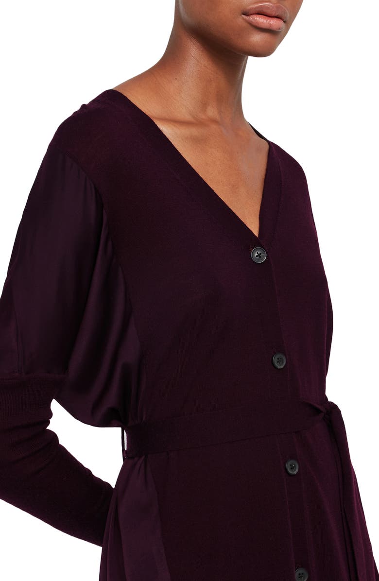 AllSaints Iva Long Sleeve Button-Up Mixed Media Dress, Alternate, color, Port Purple