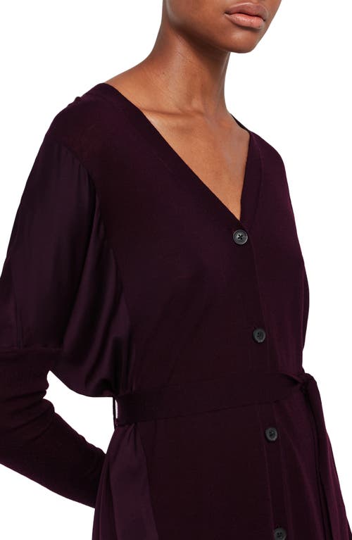 Allsaints Iva Long Sleeve Button-up Mixed Media Dress In Burgundy