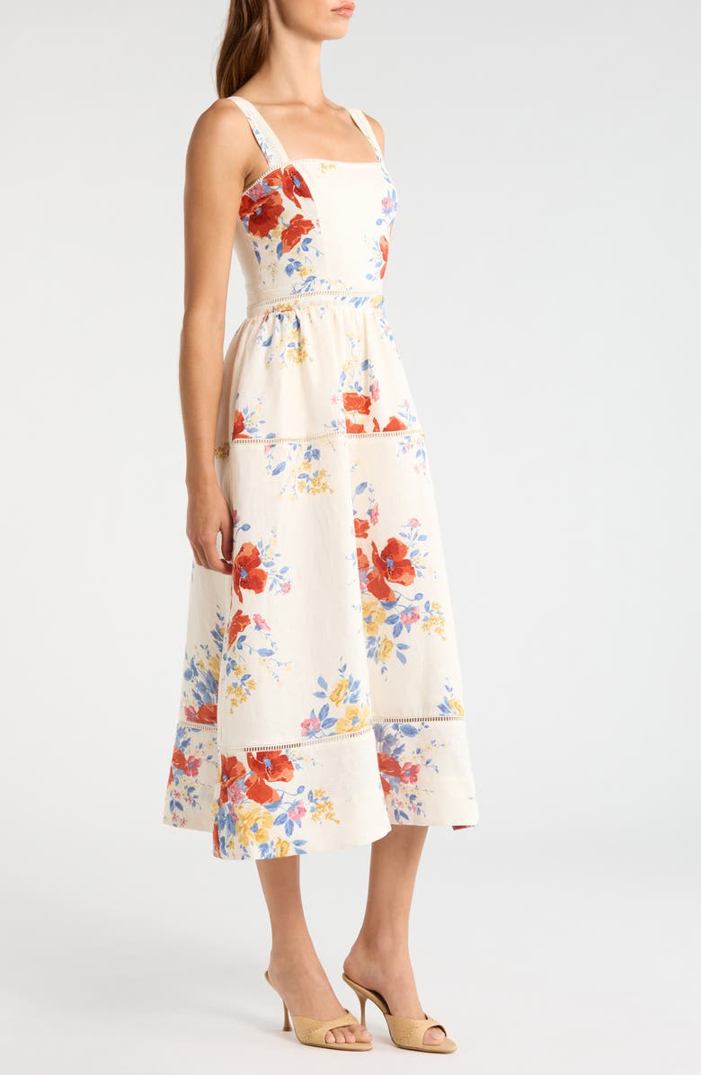 Reformation Everett Floral Print Linen Dress, Alternate, color, Soprano