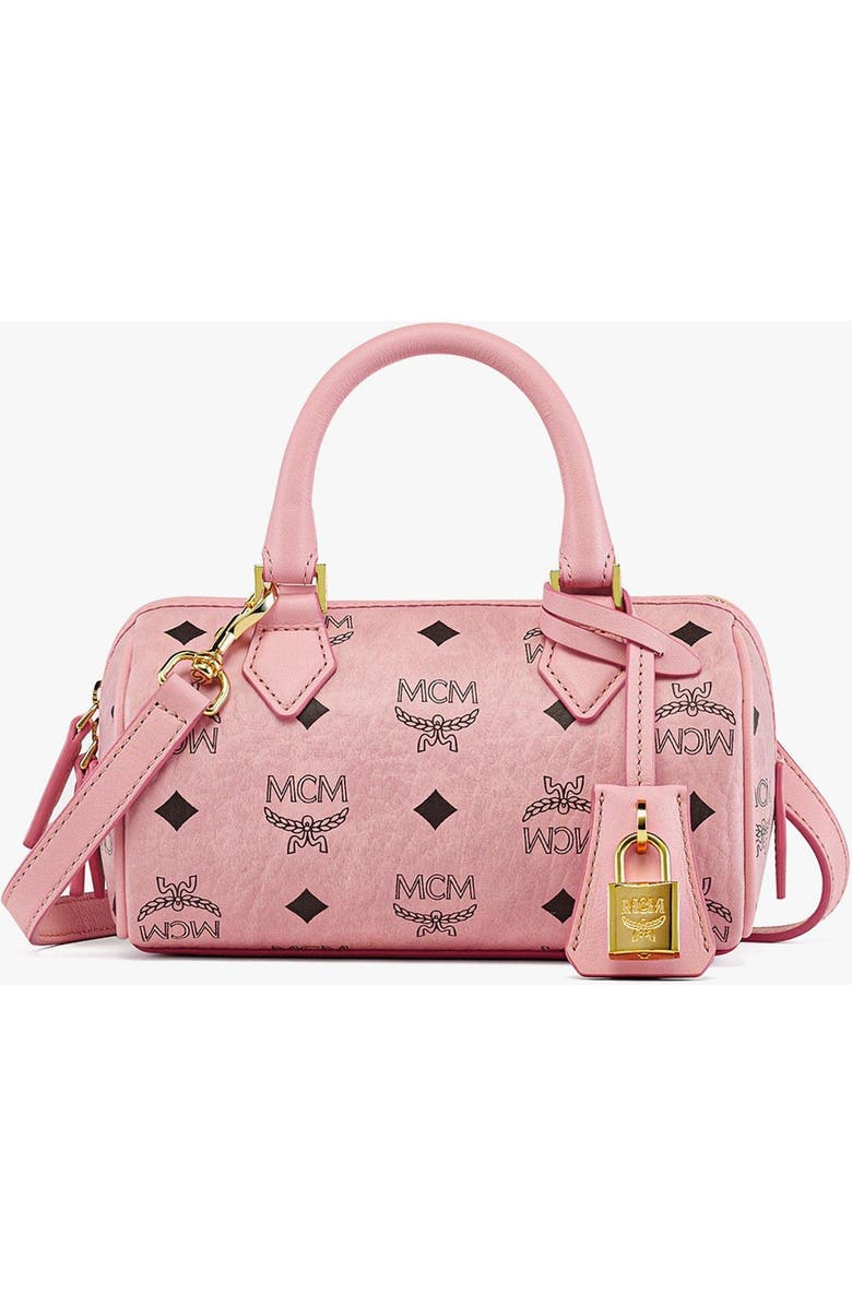 MCM Mini Ella Boston Bag in Visetos, Main, color, Soft Pink