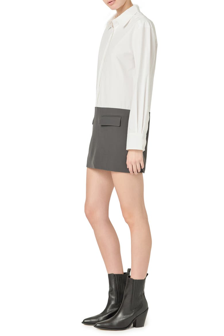 Colorblock Long Sleeve Shirtdress, Alternate, color, WHITE / CHARCOAL