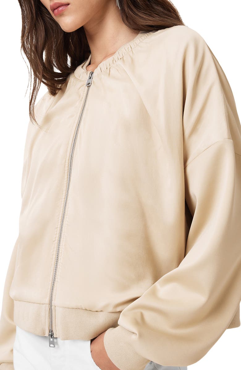 AllSaints Mirri Shirred Bomber, Alternate, color, Tofu White