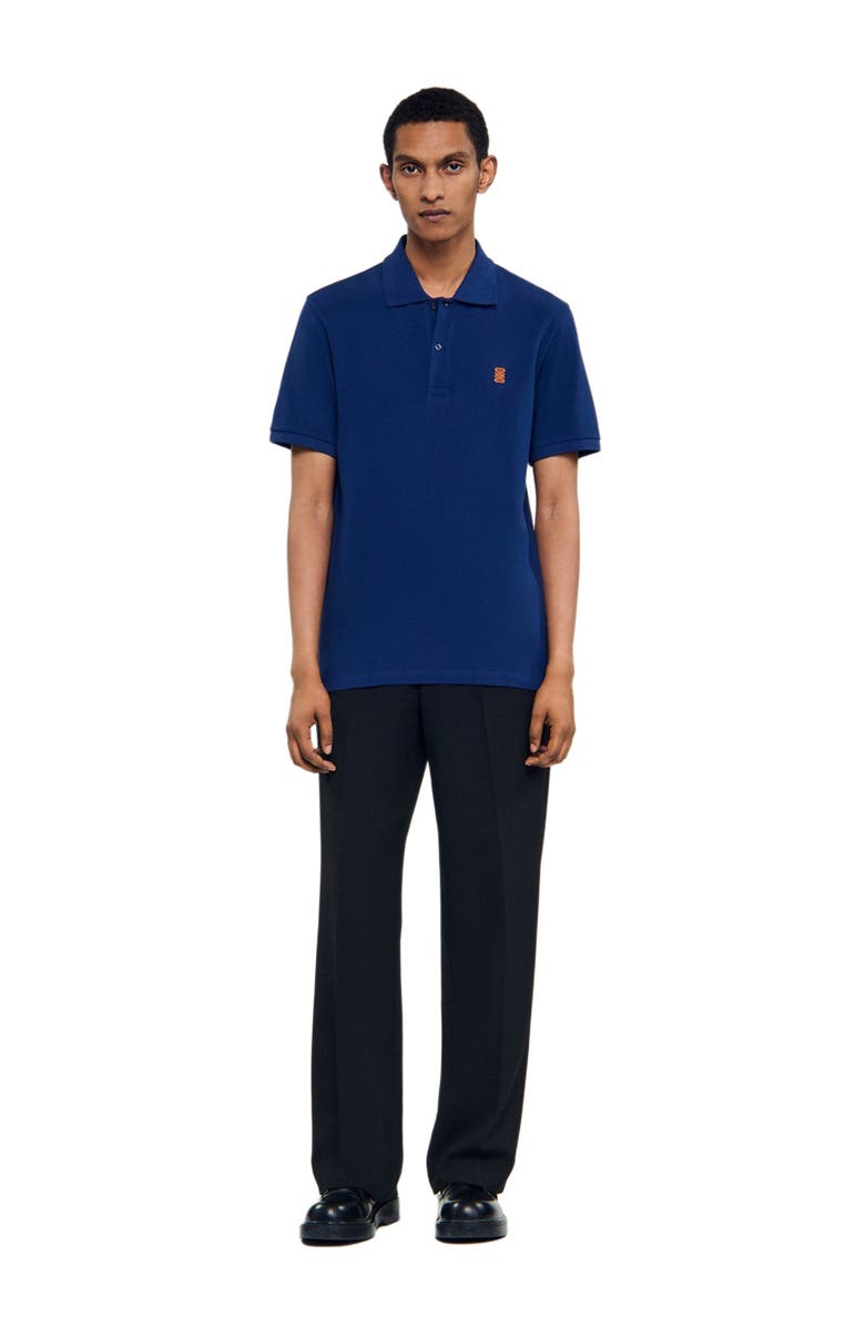 SANDRO Polo shirt with leather logo, Main, color, Navy Blue