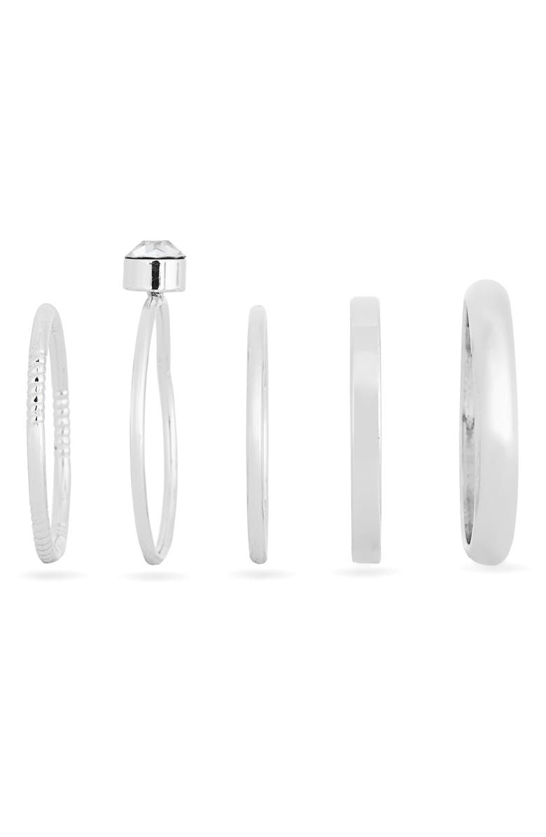NORDSTROM RACK Set of 5 Oval Cubic Zirconia Rings, Alternate, color, Clear- Silver