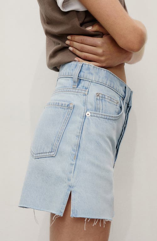 Mango Button Fly Fray Hem Denim Shorts In Blue