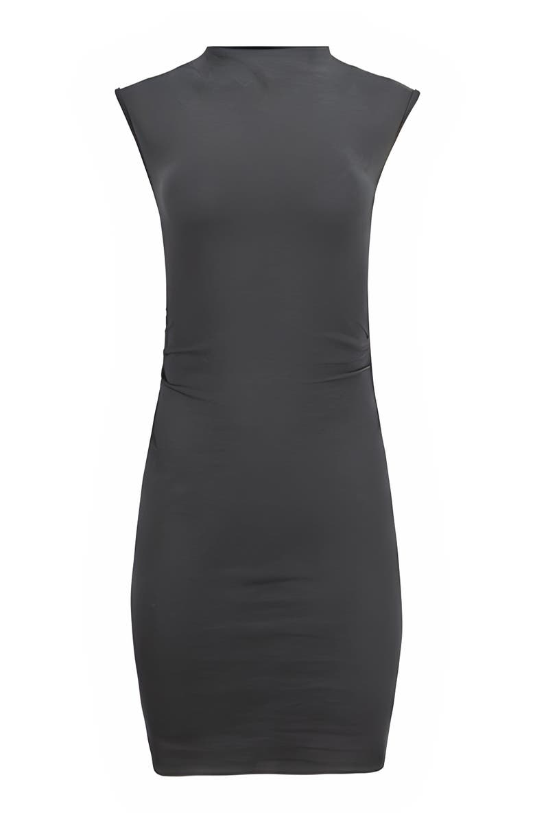 Lezat Kara Cotton Mock Neck Ruched Mini Dress, Main, color, Dark Heather Gray