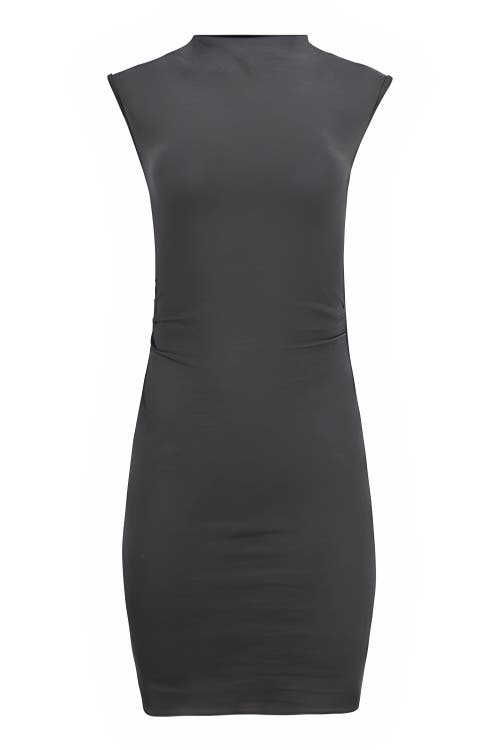 Lezat Kara Cotton Mock Neck Ruched Mini Dress In Gray