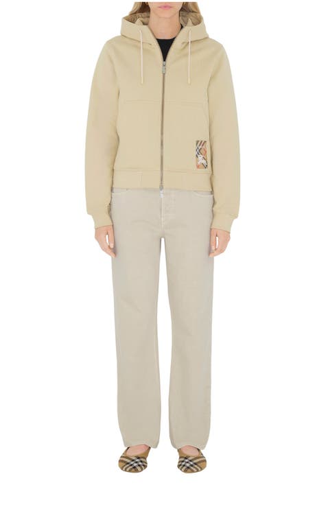 Check Label Cotton Zip Hoodie