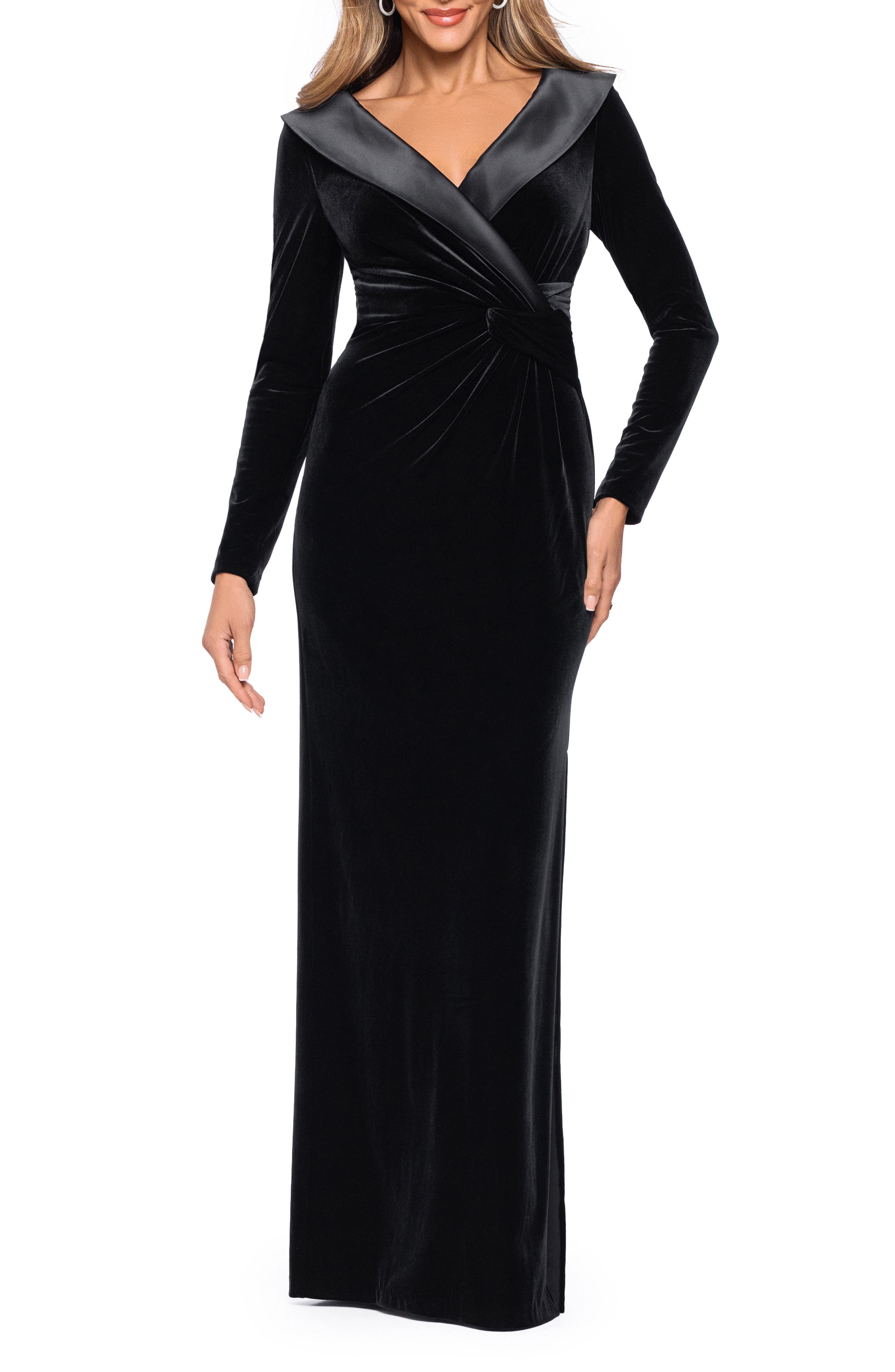 Xscape Evenings Satin Trim Velvet Column Gown (Women) | Nordstrom