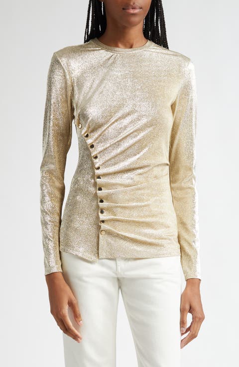 Drapé Pression Long Sleeve Metallic Knit Top